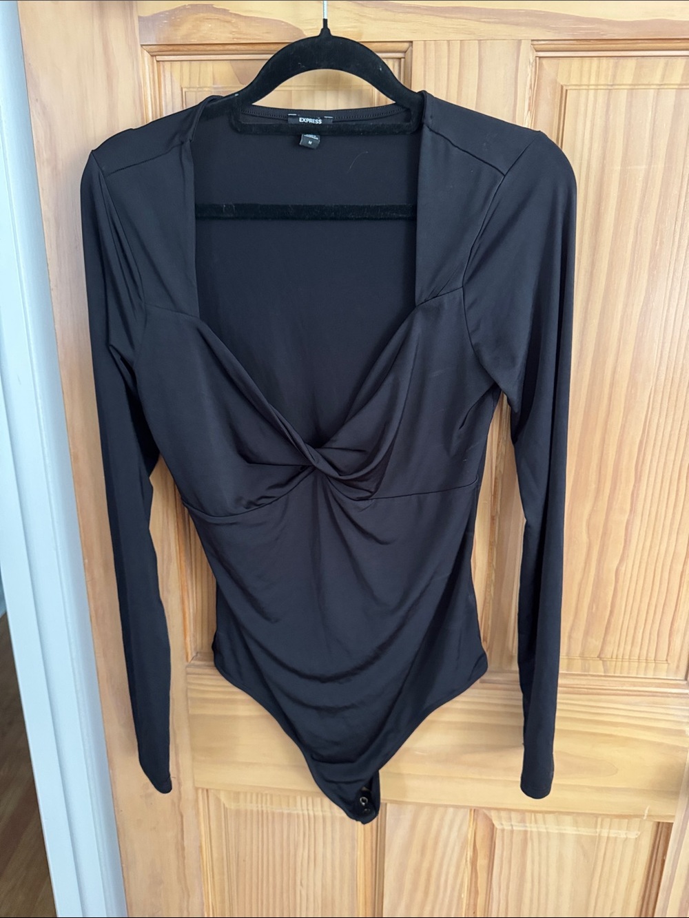 Express Black Long-Sleeve Twist-Front Bodysuit